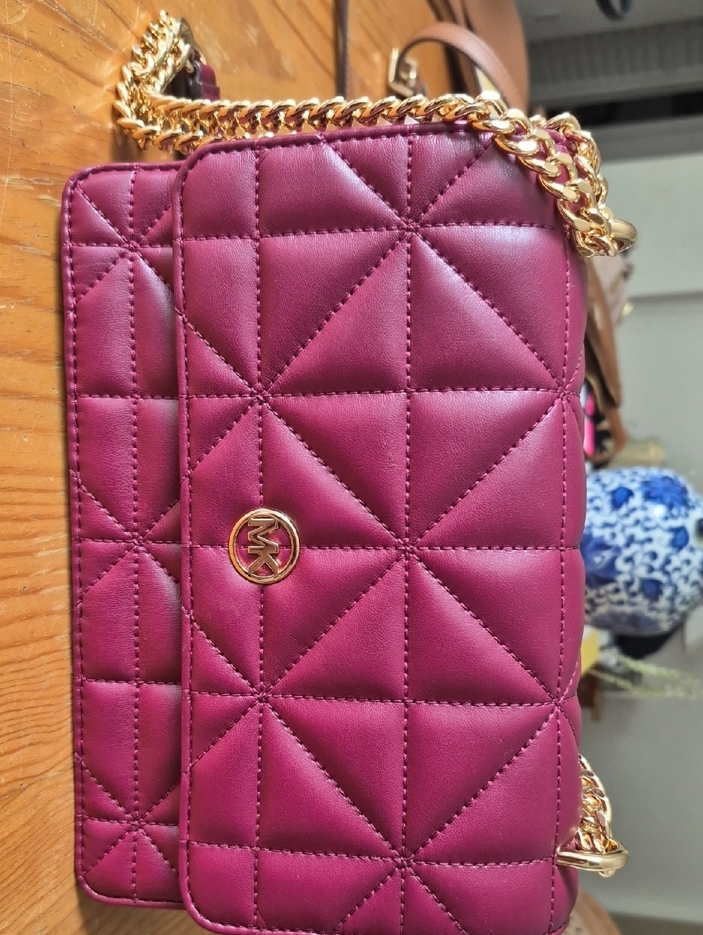 Michael Kors Quilted Crossbody Bag in Deep Berry with Gold Chain